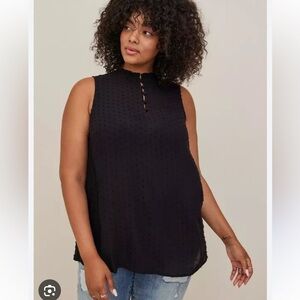 Ruffled Mock Neck Top - Challis Swiss Dot
